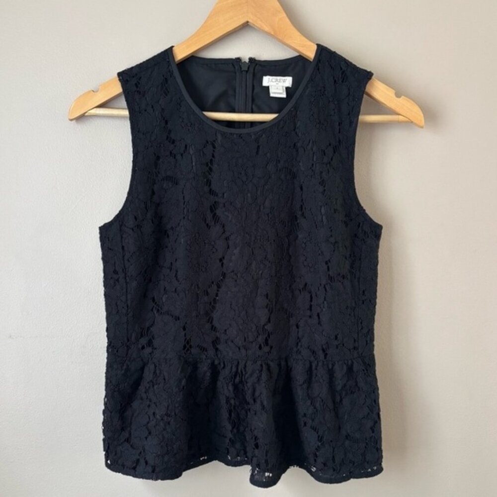 J.CREW Black Floral Lace Peplum Top Women’s Size 2 Sleeveless Blouse